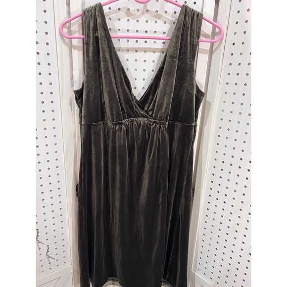 Old Navy Dresses & Skirts - Old Navy Velvet V Neck Gathered‎ Waist Dress Size M Olive Green Sleeveless